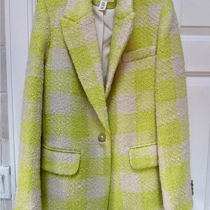 H&M Lime and Cream Checkered Blazer